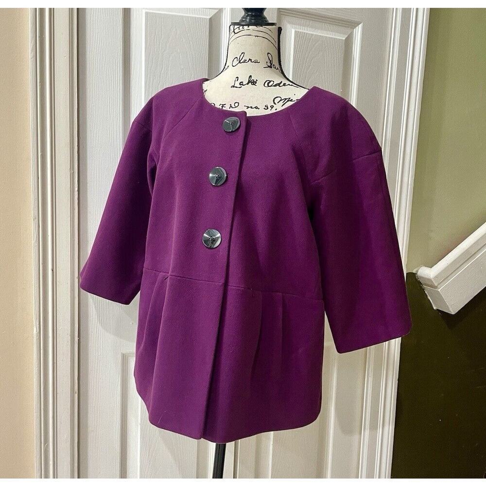 JH COLLECTION COAT 3/4 PEACOAT CROPPED CRANBERRY PURPLE SZ 1X MINIMALIST CHIC - Picture 7 of 11